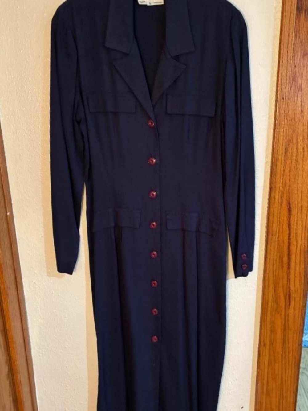 Vintage dress, CLASSY shirt dress tagged Bill Geoffreys, dark navy blue, size 4